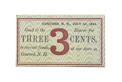 1864 Concord New Hampshire 3 Cents Merchant Scrip Note - Unissued Remainder - 1864 Morrill & Silsby Three Cent Obsolete Banknote