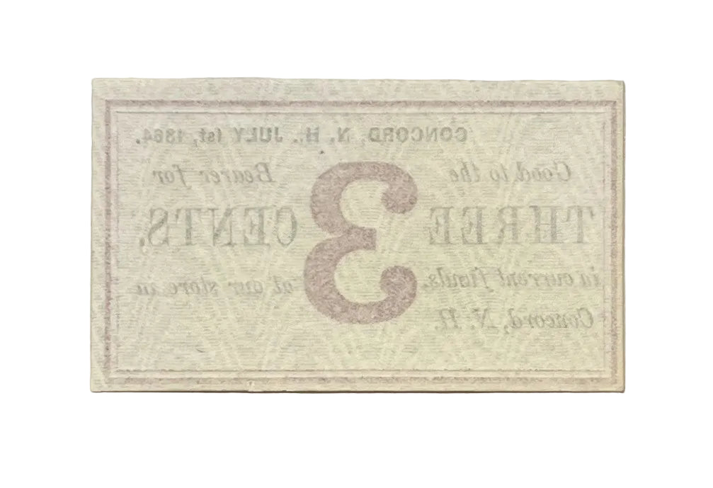 1864 Concord New Hampshire 3 Cents Merchant Scrip Note - Unissued Remainder - 1864 Morrill & Silsby Three Cent Obsolete Banknote