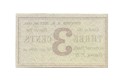 1864 Concord New Hampshire 3 Cents Merchant Scrip Note - Unissued Remainder - 1864 Morrill & Silsby Three Cent Obsolete Banknote