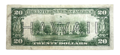 1934-A Hawaii Overprint 20 Dollar Note - Extremely Fine (XF) - WW2 Emergency Note - 1934 A US Brown Seal Twenty Dollars Note - Fr. 2305