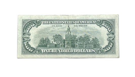 1966 US Legal Tender 100 Dollar Note - Extremely Fine (XF) - Low Mintage - 1966 United States Red Seal One Hundred Dollar Note - Fr#1550