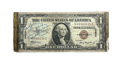 1935A Hawaii WW2 1 Dollar Short Snorter Note - Signed by World War Two Soldiers - WWII Short Snorter Brown Seal Emergency Note - Fr#2300