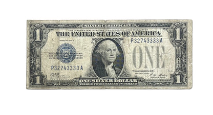1928-A Fancy Repeating Serial Number 1 Dollar Silver Certificate - 32743333 - 1928A Funny Back Cool Serial Blue Seal Note - Fr#1601