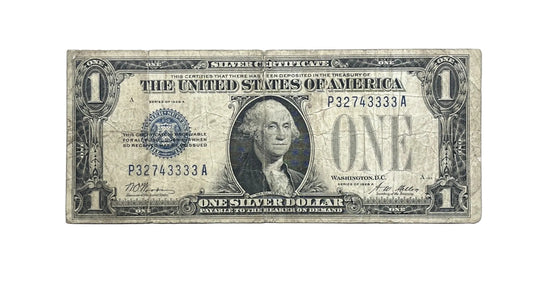 1928-A Fancy Repeating Serial Number 1 Dollar Silver Certificate - 32743333 - 1928A Funny Back Cool Serial Blue Seal Note - Fr#1601