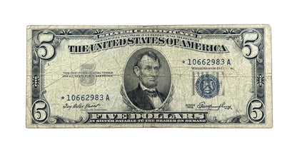 1953 Silver Certificate 5 Dollar Star Note - Fine (F) - 1953 Blue Seal Five Dollars Star Note - Fr.1655*