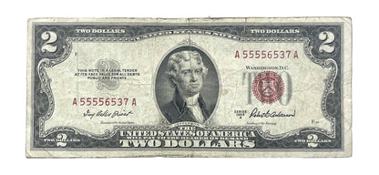 1953A Solid Repeater Fancy Serial 2 Dollar Note - 55556537 - 1953-A Two Dollar Cool Serial Legal Tender Note - Fr#1510