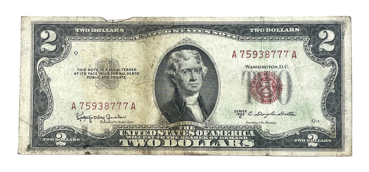 1953C Lucky 777 Repeater Serial Number 2 Dollar Note - 75938777- 1953-C Two Dollar Legal Tender Fancy Serial Note - Fr#1512