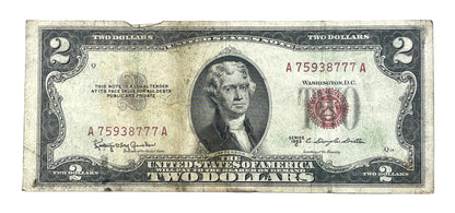 1953C Lucky 777 Repeater Serial Number 2 Dollar Note - 75938777- 1953-C Two Dollar Legal Tender Fancy Serial Note - Fr#1512