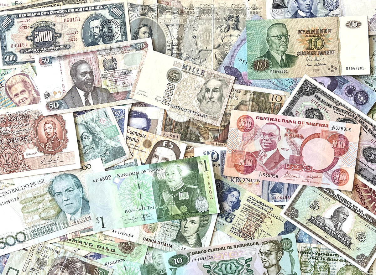 Historical Figures Mystery Global Paper Currency Bundles - World Leaders Portraits Mixed Global Banknote Lots