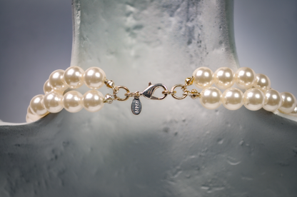 Vintage RMN Multi Strand Faux Pearl Necklace Crystal Accents - Roman Signed RMN Double Strand Pearl Necklace Rhinestone Spacers