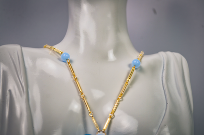 Vintage Blue Grape Cluster Gold Tone Necklace - Retro Turquoise Blue Beaded Grape Cluster Necklace