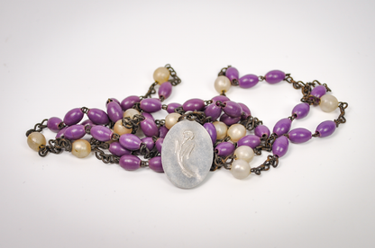 Vintage Catholic Saint Anne Purple Rosary - Purple and Pearlized Bead Religious Saint Anne Italian Rosary