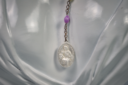 Vintage Catholic Saint Anne Purple Rosary - Purple and Pearlized Bead Religious Saint Anne Italian Rosary