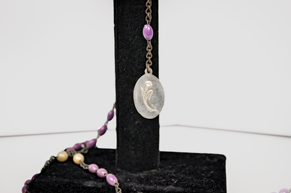 Vintage Catholic Saint Anne Purple Rosary - Purple and Pearlized Bead Religious Saint Anne Italian Rosary