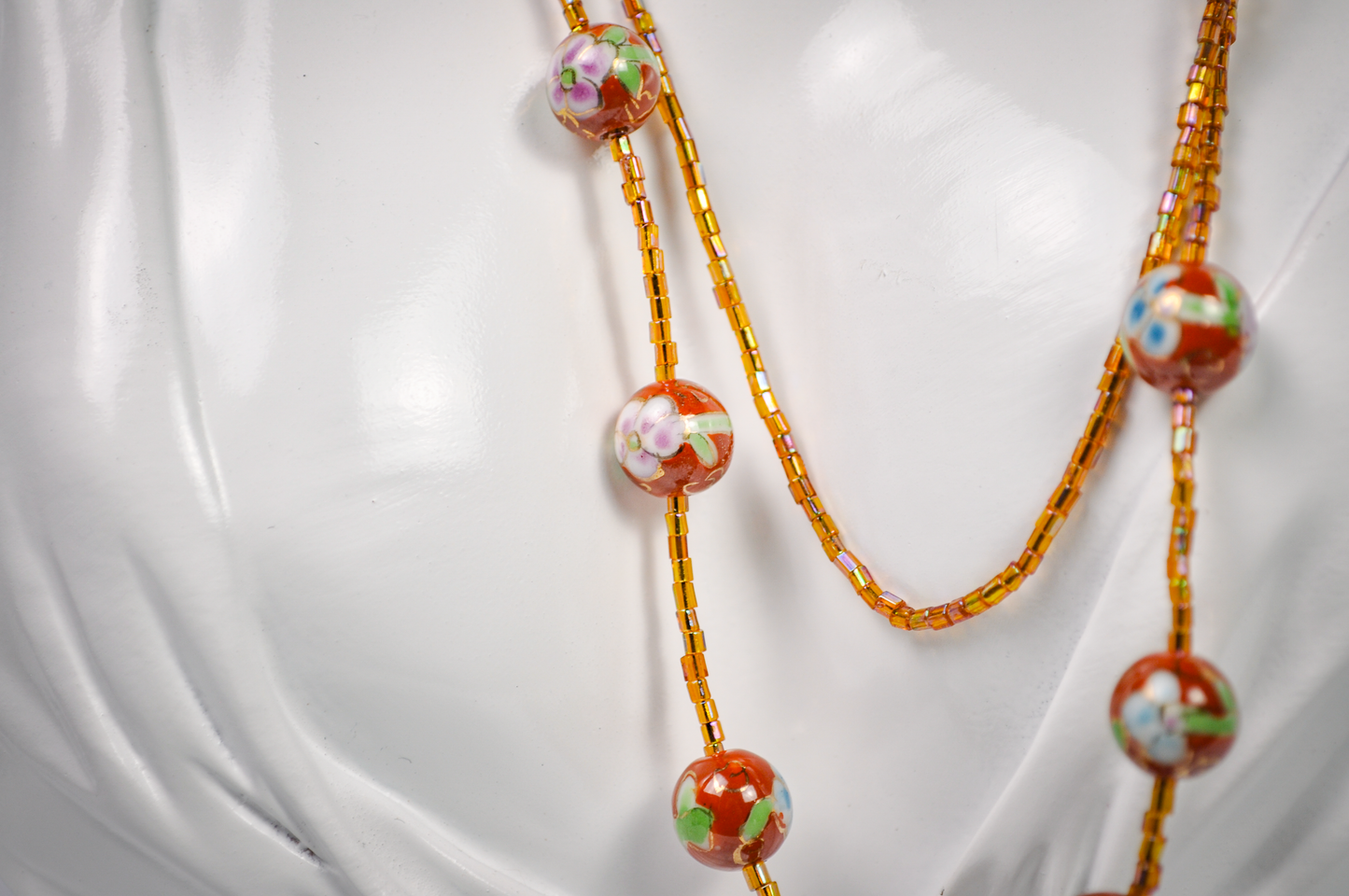 Vintage Chinese Cloisonné Floral Beaded Necklace - Hand-Painted Enamel Flower Bead Statement Necklace