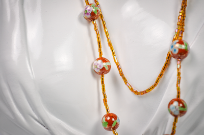 Vintage Chinese Cloisonné Floral Beaded Necklace - Hand-Painted Enamel Flower Bead Statement Necklace