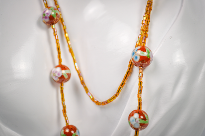 Vintage Chinese Cloisonné Floral Beaded Necklace - Hand-Painted Enamel Flower Bead Statement Necklace