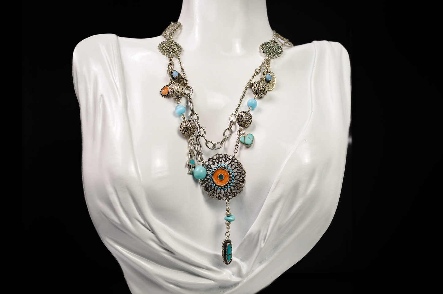 One-of-a-kind Turquoise Statement Necklace - Unique Turquoise Inlay Statement Necklace