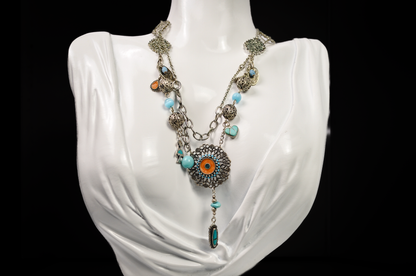 One-of-a-kind Turquoise Statement Necklace - Unique Turquoise Inlay Statement Necklace