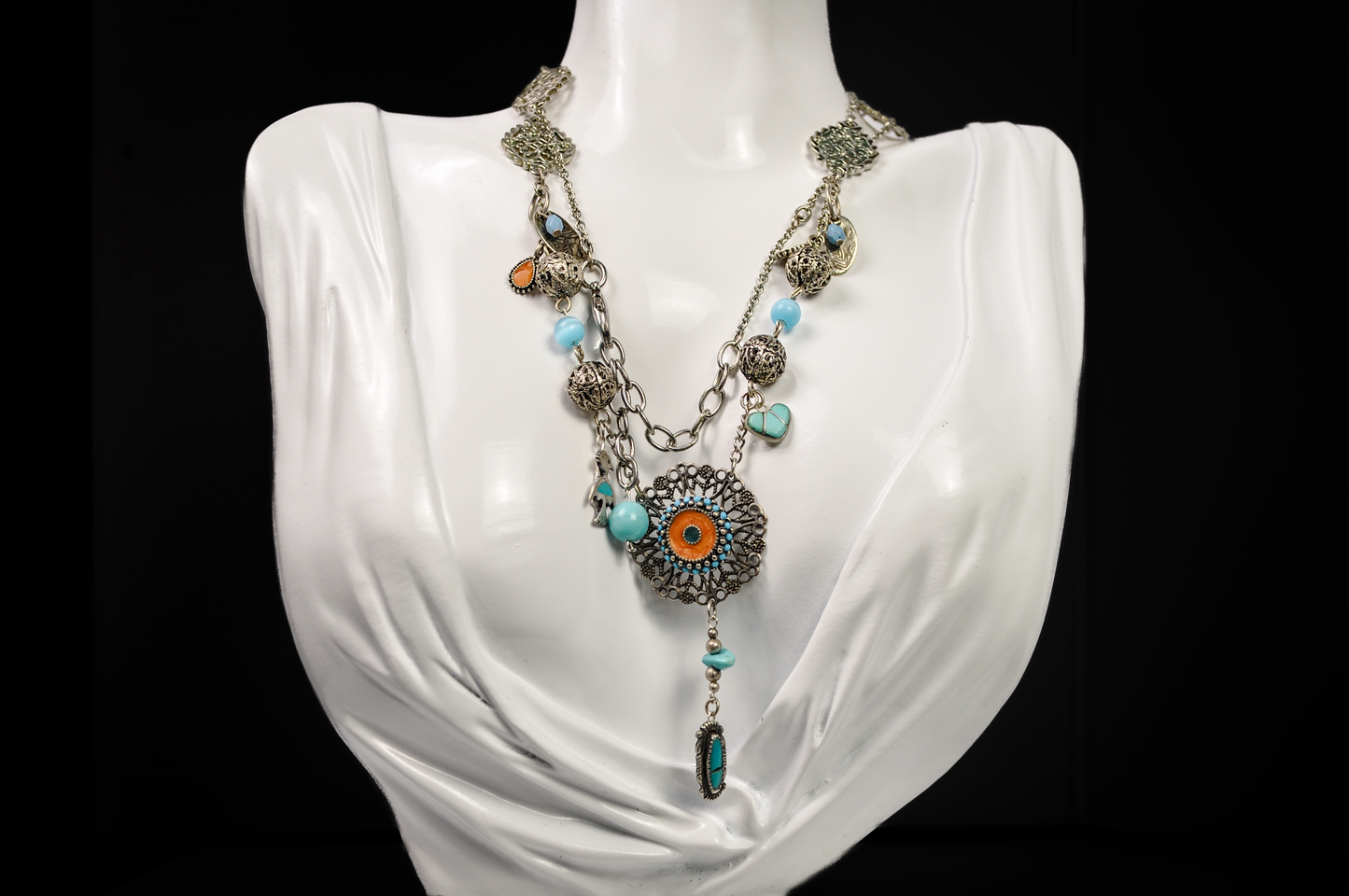 One-of-a-kind Turquoise Statement Necklace - Unique Turquoise Inlay Statement Necklace