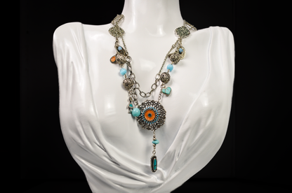 One-of-a-kind Turquoise Statement Necklace - Unique Turquoise Inlay Statement Necklace