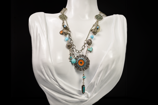One-of-a-kind Turquoise Statement Necklace - Unique Turquoise Inlay Statement Necklace