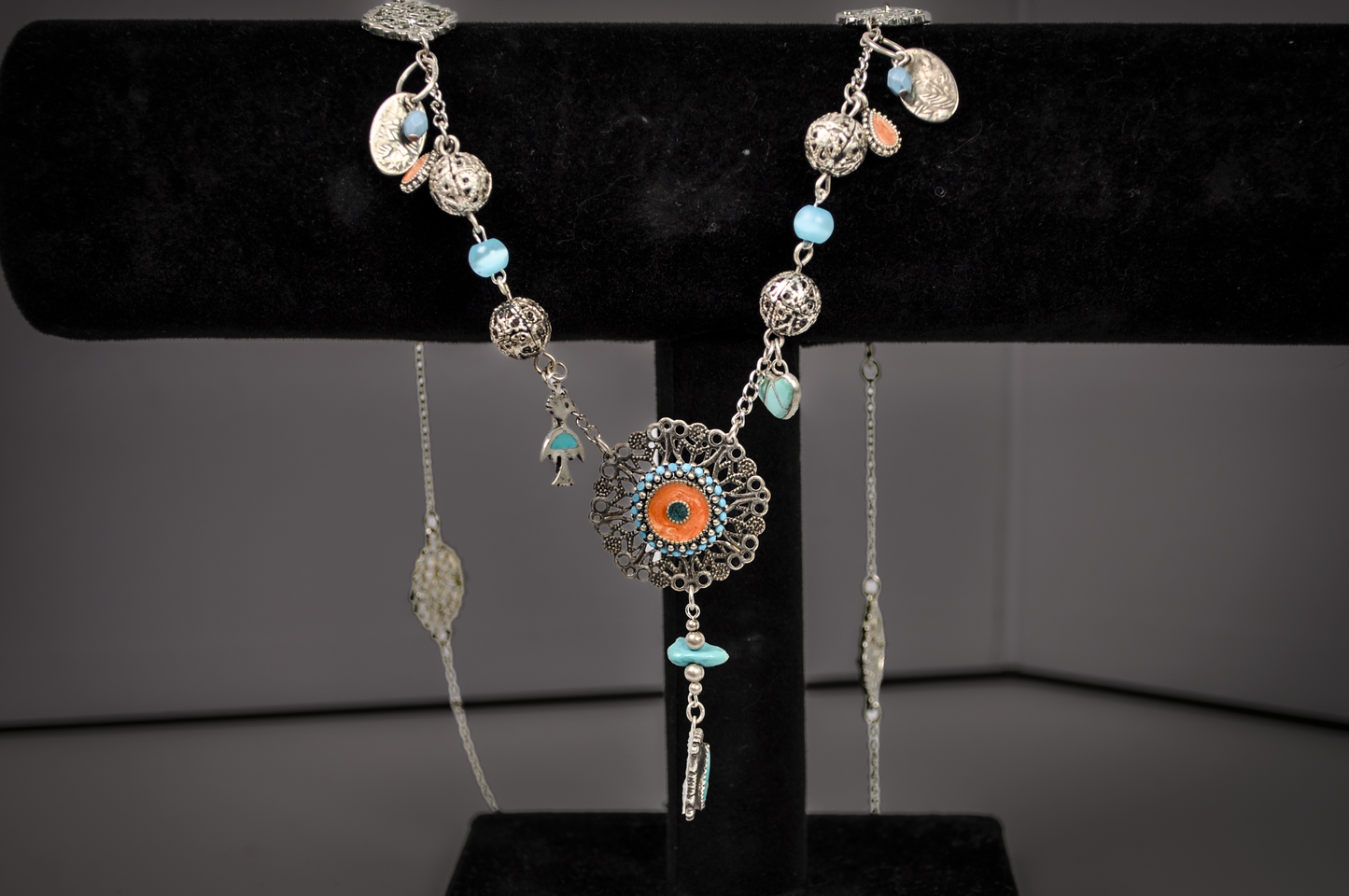 One-of-a-kind Turquoise Statement Necklace - Unique Turquoise Inlay Statement Necklace