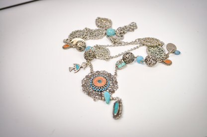One-of-a-kind Turquoise Statement Necklace - Unique Turquoise Inlay Statement Necklace