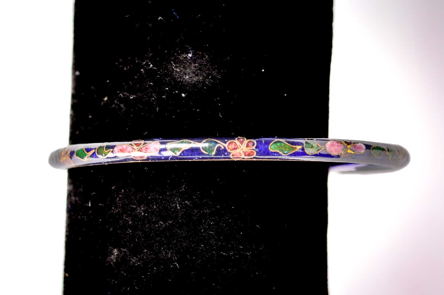 Vintage Chinese Cloisonné Navy Blue Floral Bangle - Hand-Painted Enamel Dark Blue Flower Enamel Dainty Bangle Bracelet