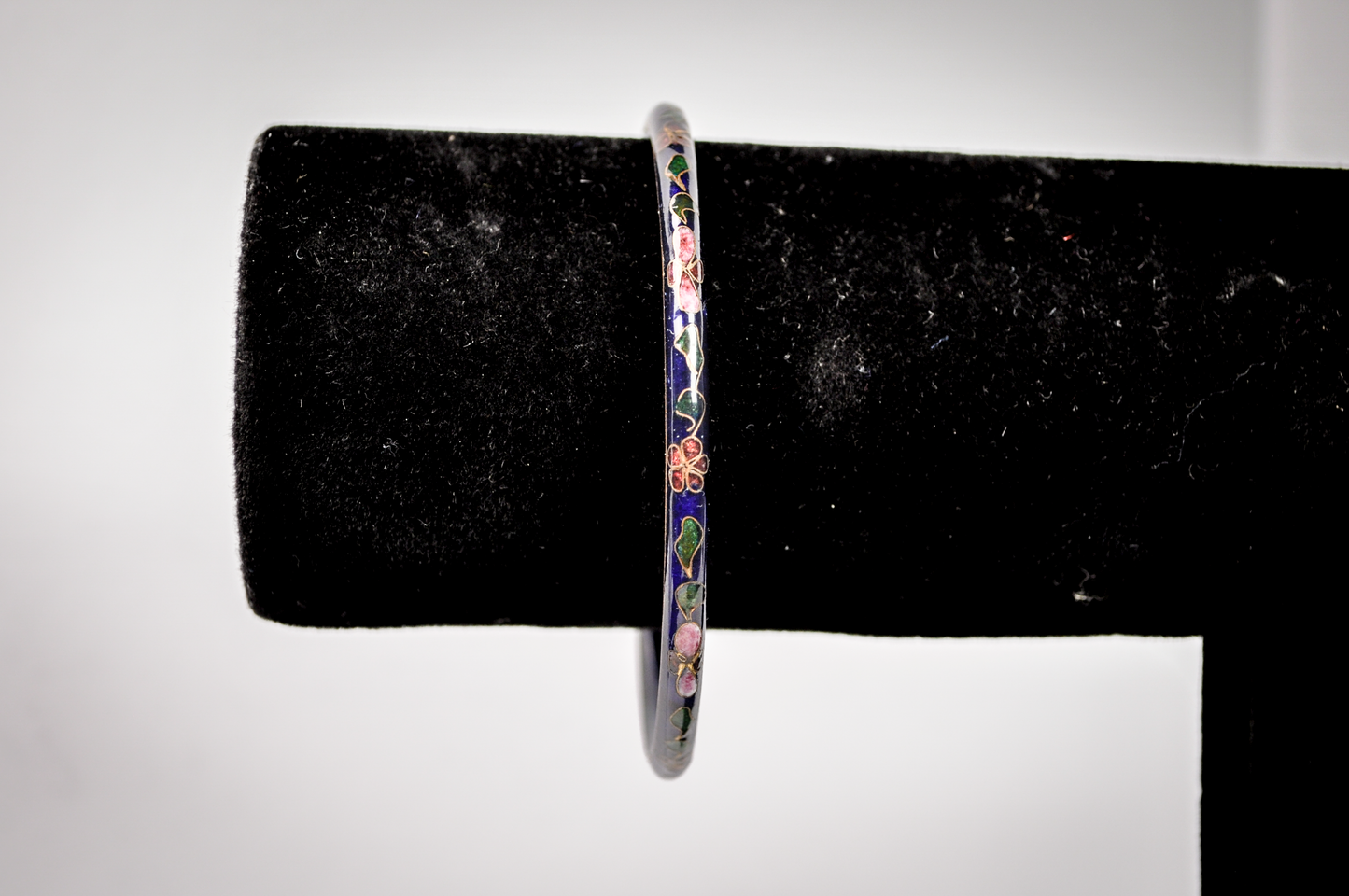 Vintage Chinese Cloisonné Navy Blue Floral Bangle - Hand-Painted Enamel Dark Blue Flower Enamel Dainty Bangle Bracelet