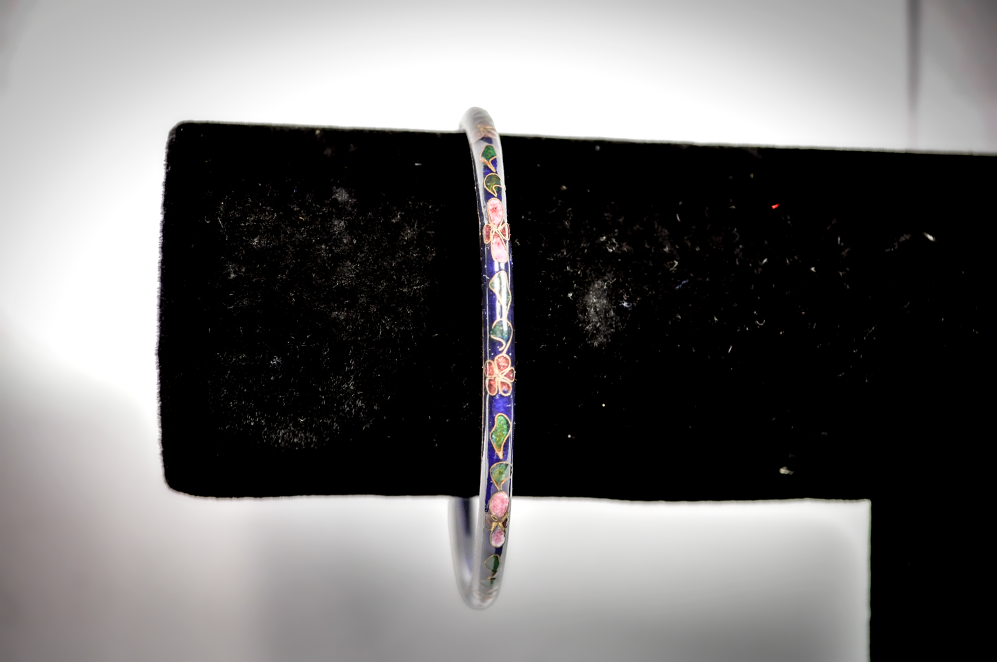 Vintage Chinese Cloisonné Navy Blue Floral Bangle - Hand-Painted Enamel Dark Blue Flower Enamel Dainty Bangle Bracelet