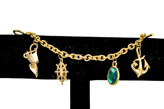 Vintage Nautical Themed Gold Toned Charm Bracelet - Gold Toned Antique Charm Bracelet