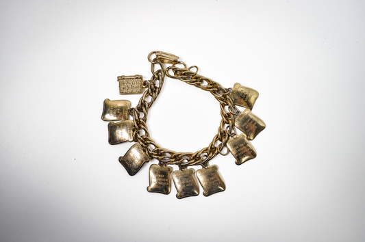 Vintage 1960's Bracelet 9 Commandments Gold Tone Square Charms - The Nine Commandments Gold Toned Christian Charm Bracelet