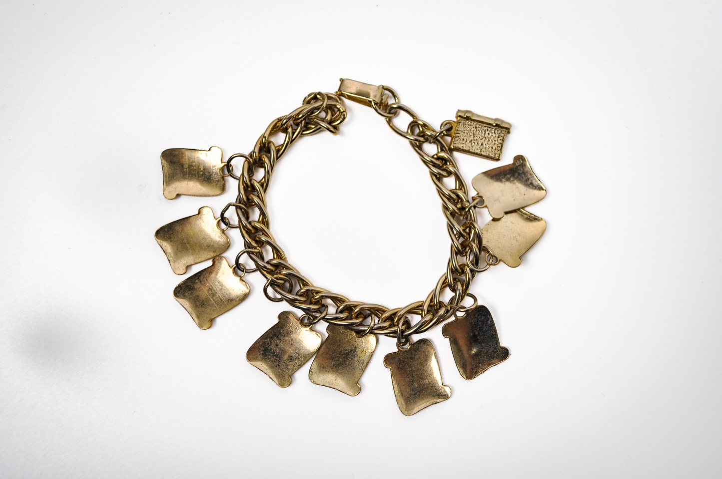 Vintage 1960's Bracelet 9 Commandments Gold Tone Square Charms - The Nine Commandments Gold Toned Christian Charm Bracelet