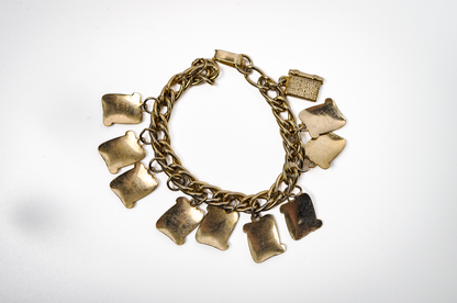 Vintage 1960's Bracelet 9 Commandments Gold Tone Square Charms - The Nine Commandments Gold Toned Christian Charm Bracelet