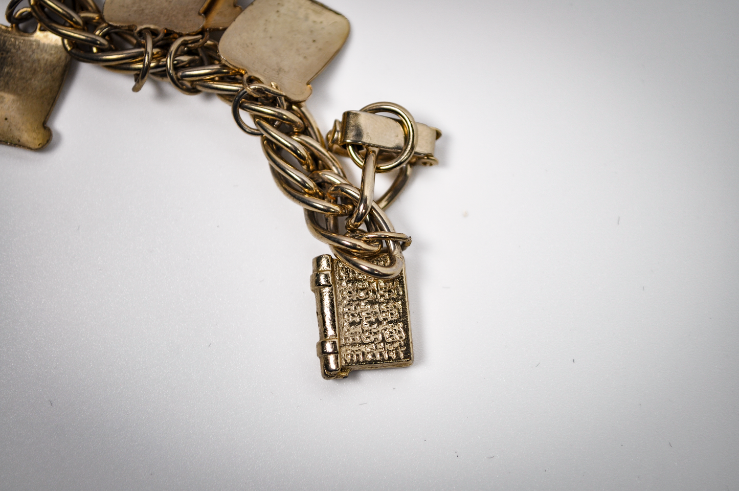 Vintage 1960's Bracelet 9 Commandments Gold Tone Square Charms - The Nine Commandments Gold Toned Christian Charm Bracelet