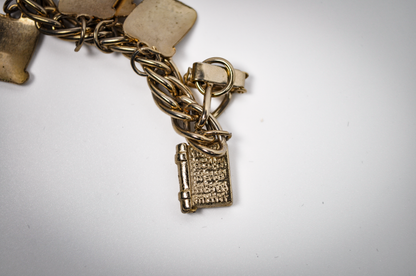 Vintage 1960's Bracelet 9 Commandments Gold Tone Square Charms - The Nine Commandments Gold Toned Christian Charm Bracelet