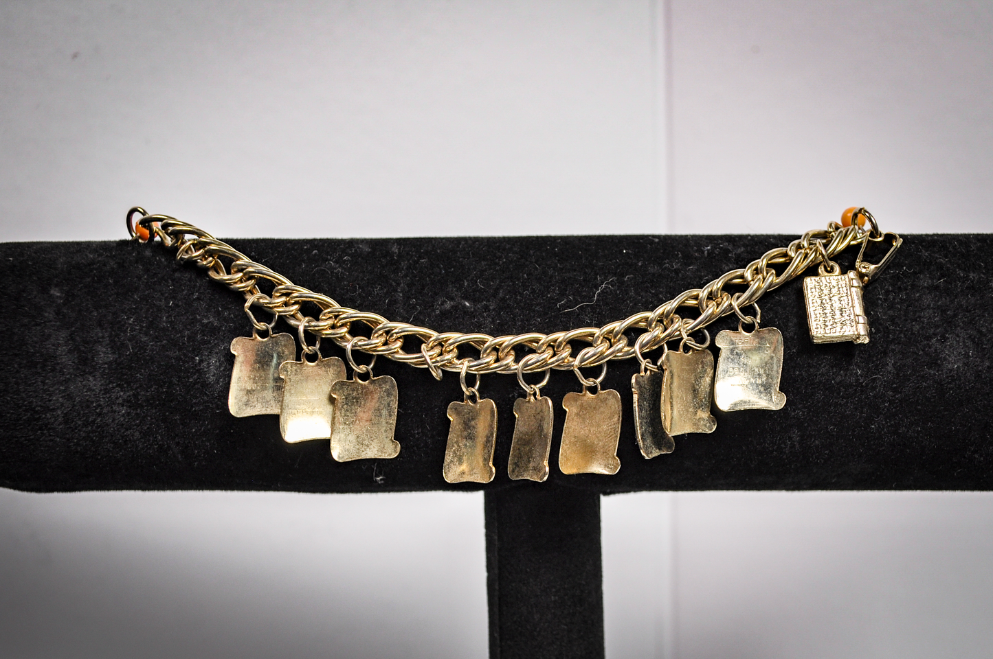 Vintage 1960's Bracelet 9 Commandments Gold Tone Square Charms - The Nine Commandments Gold Toned Christian Charm Bracelet