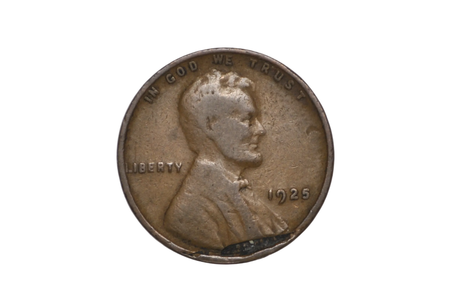 1925 Lincoln Wheat Cent Lamination Flake Mint Error -1925 Wheat Penny Obverse Lamination Distortion