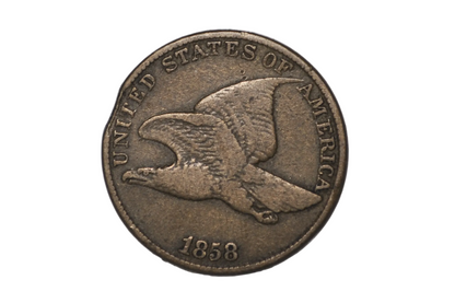 1858 VF Flying Eagle Cent Large Letters, High Leaves Straight Clip Error - 1858 Flying Eagle Cent Large Letters VF Clipped Planchet Error