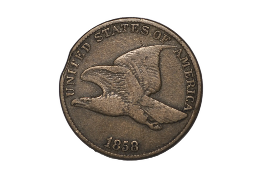 1858 VF Flying Eagle Cent Large Letters, High Leaves Straight Clip Error - 1858 Flying Eagle Cent Large Letters VF Clipped Planchet Error