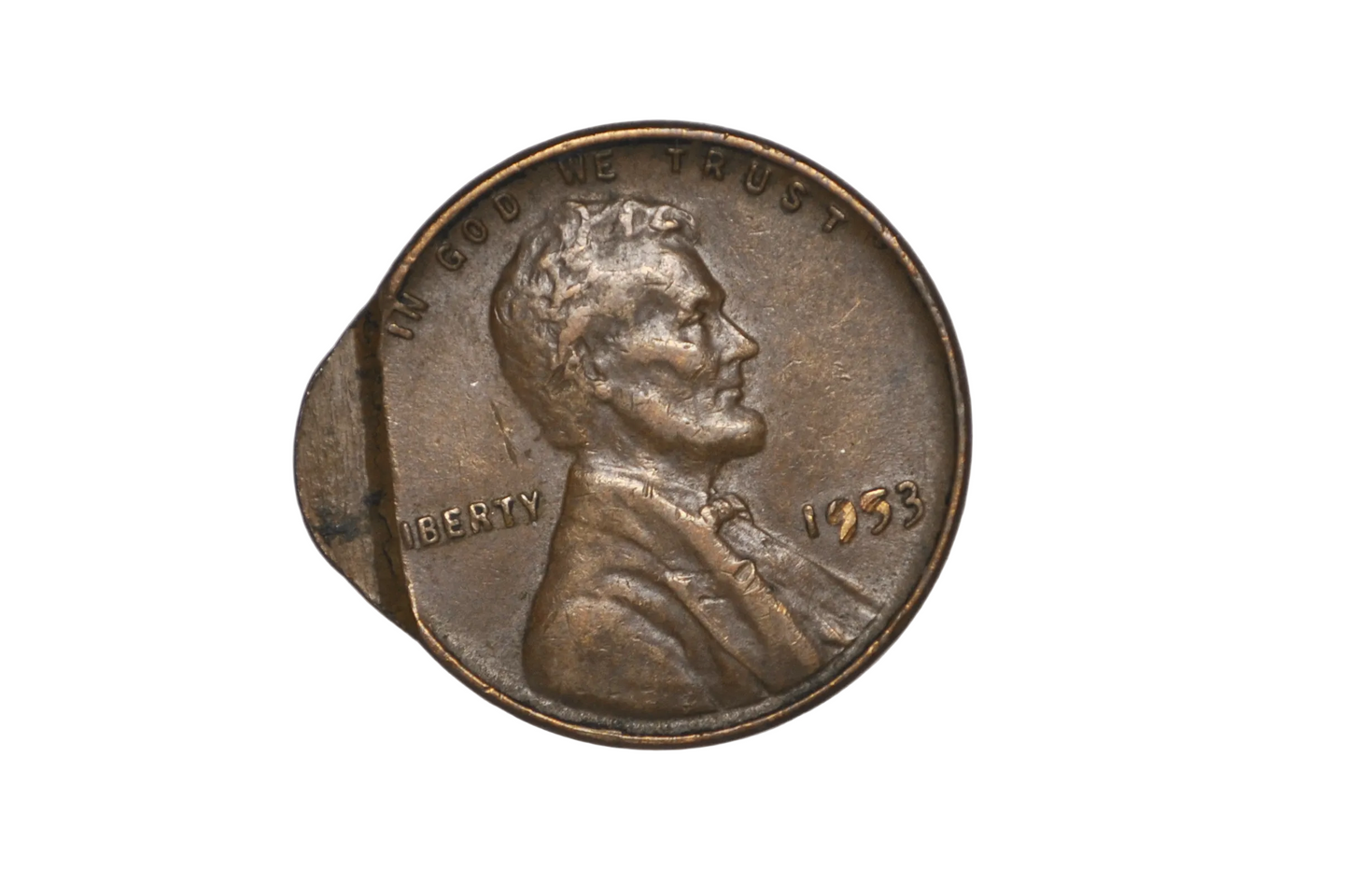 1953 Lincoln Wheat Cent Major Mint Error Foldover Rim / Out-of-Collar Strike - 1953 Wheat Penny Major Error Smushed/Elongated Folded Rim, Missing "L"