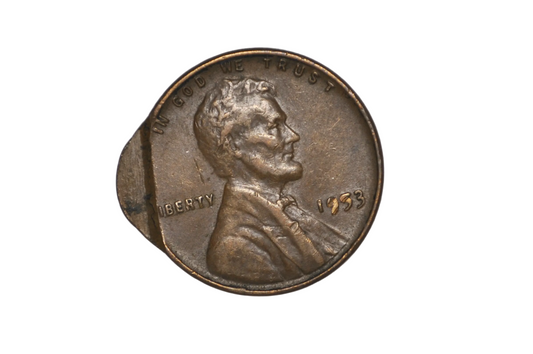 1953 Lincoln Wheat Cent Major Mint Error Foldover Rim / Out-of-Collar Strike - 1953 Wheat Penny Major Error Smushed/Elongated Folded Rim, Missing "L"