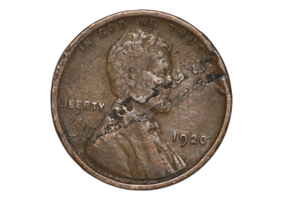 1920 Lincoln Penny Facial Distortion Lamination Error - 1920 Unique Lincoln Penny Lamination Error
