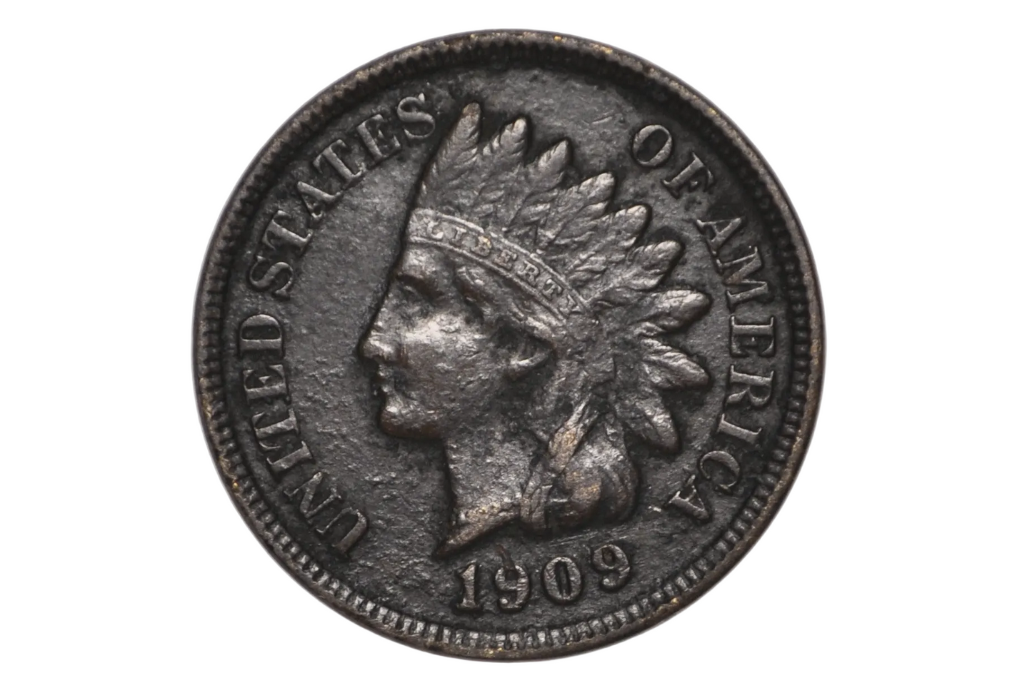 1909 Indian Head Penny Dark Natural Patina, Final Year of Issue, No Mint Mark - 1909 Indian Head Cent with Heavy Original Oxidation