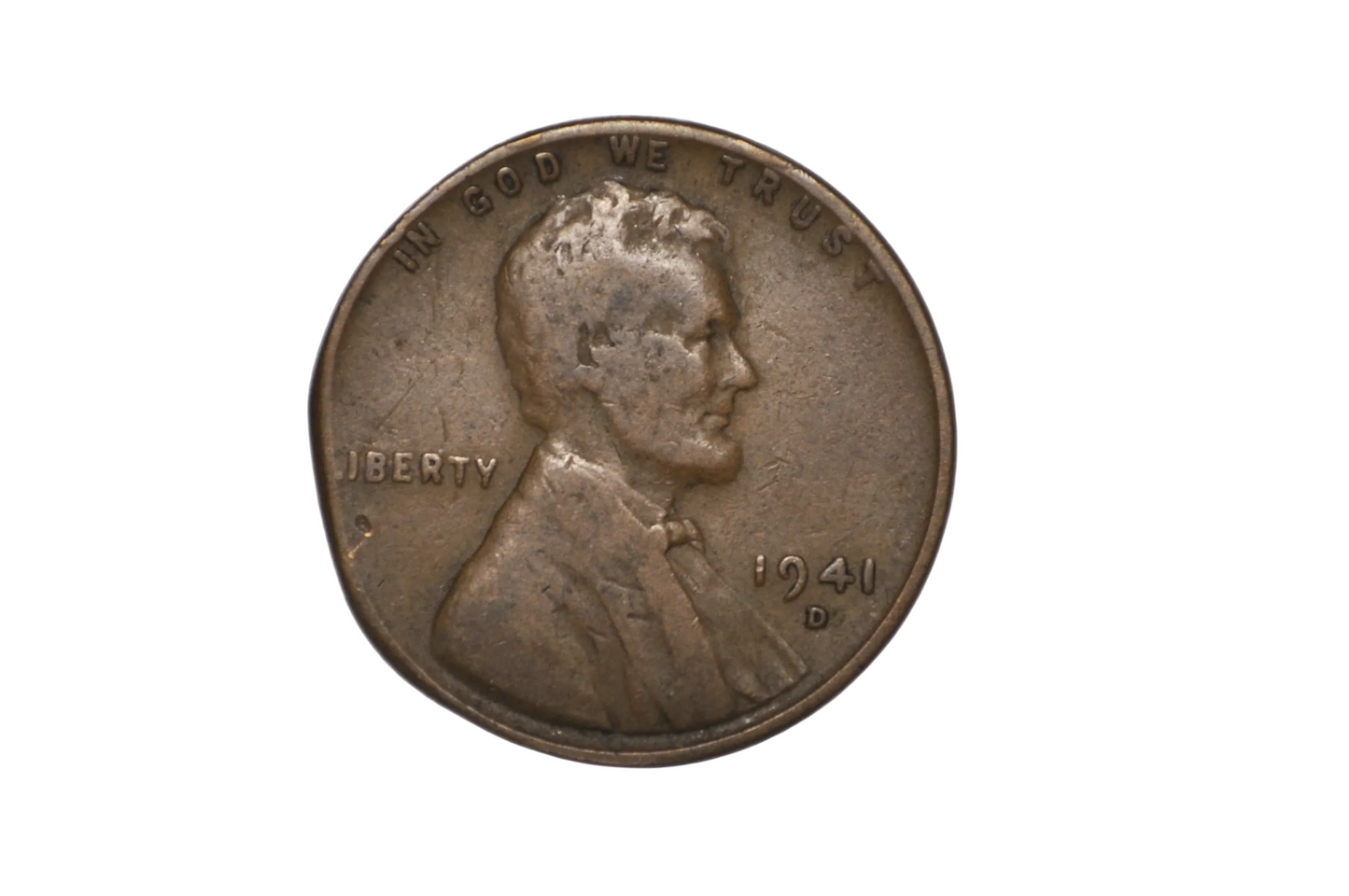 1941-D Minor Straight Clipped Planchet Error Penny - Planchet Clip Curved Lincoln Penny 1941-D