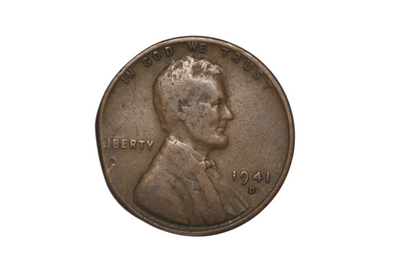 1941-D Minor Straight Clipped Planchet Error Penny - Planchet Clip Curved Lincoln Penny 1941-D