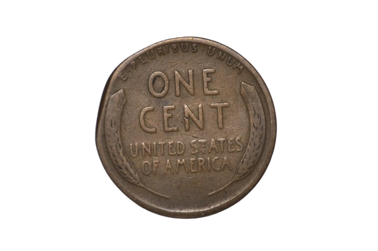 1941-D Minor Straight Clipped Planchet Error Penny - Planchet Clip Curved Lincoln Penny 1941-D