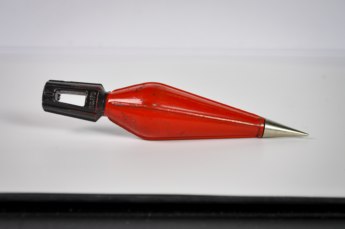 Vintage Stanley No. 170 Orange-Painted Plumb Bob - Metal Model with Pointed Steel Tip