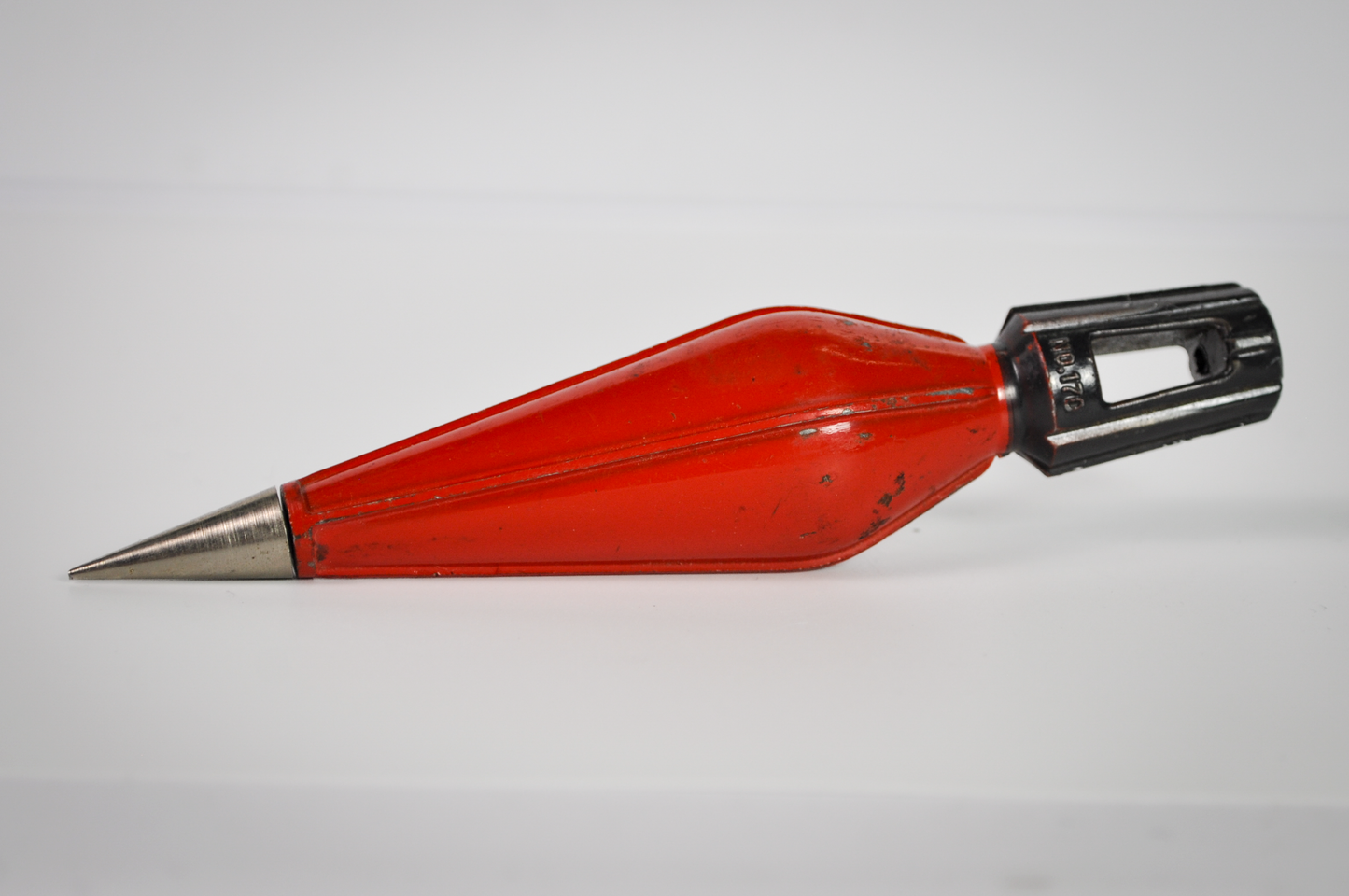 Vintage Stanley No. 170 Orange-Painted Plumb Bob - Metal Model with Pointed Steel Tip